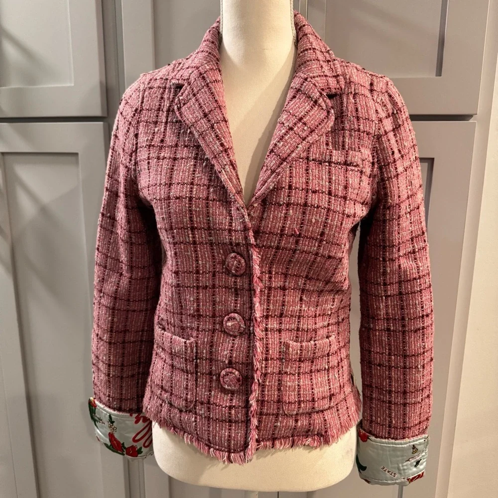 Hollister Vintage Y2K Crop Pink Tweed Blazer Tropical Lining sz Medium Clueless‎